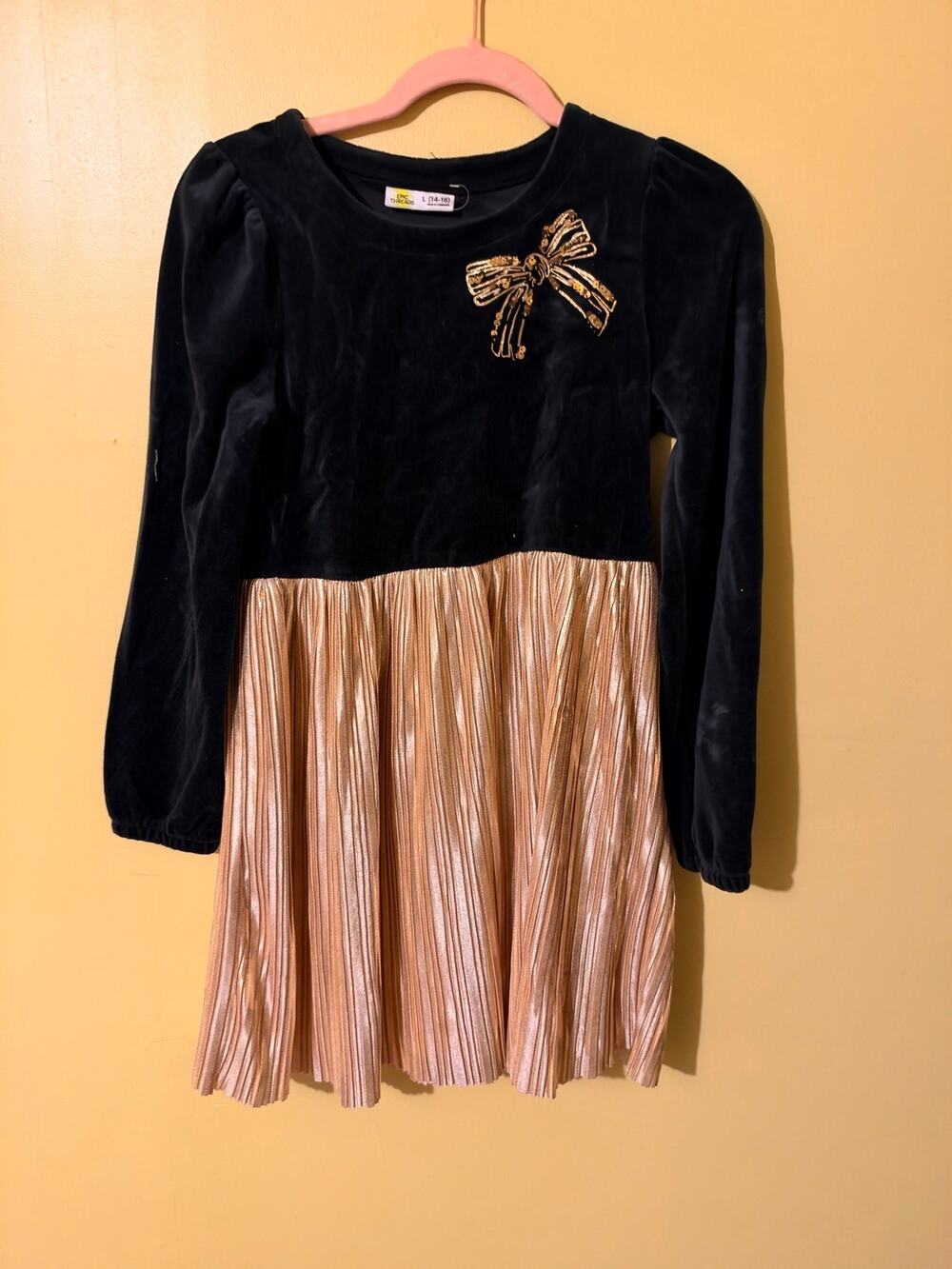 Epic Threads Girls Black Velvet & Pleated Metallic Rose Gold Holiday Dress